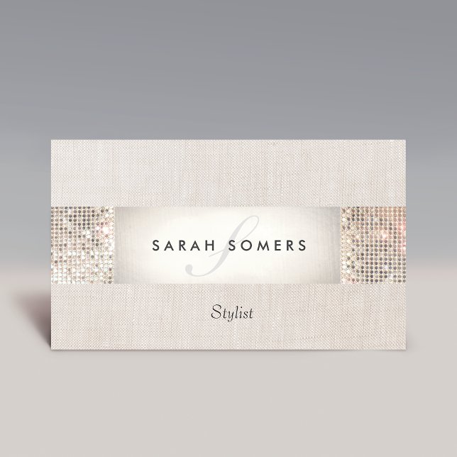 Stylish Modern Silver Sequin Monogram Beauty Business Card (Creator Uploaded)