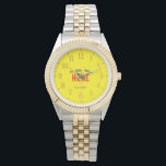 STYLISH MODERN SILVERY GOLDEN BRIGHT YELLOW BRAND WATCH<br><div class="desc">THIS IS A DESIGN FITTING FOR EVERYONE.YOU CAN CHANGE, RESIZE OR ADD LOGO, PHOTO, TEXT AND COLOURS THE WAY YOU LIKE.THANK YOU.</div>