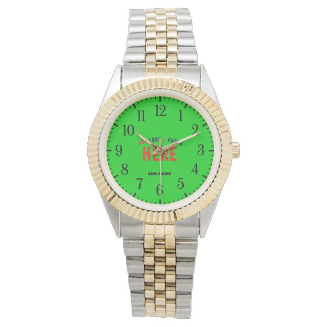 STYLISH MODERN SILVERY GOLDEN LIME GREEN BRANDED WATCH (Front)