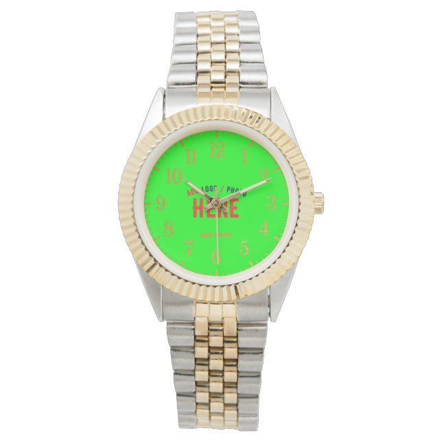 STYLISH MODERN SILVERY GOLDEN NEON GREEN BRANDED WATCH (Front)