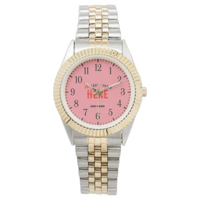 STYLISH MODERN SILVERY GOLDEN SALMON PINK BRANDED WATCH (Front)