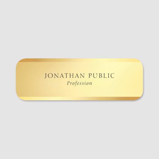Stylish Modern Simple Template Glamourous Gold Name Tag (Front)