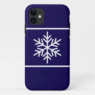 Stylish Modern Snowflake Stripes On Navy Blue iPhone 11 Case