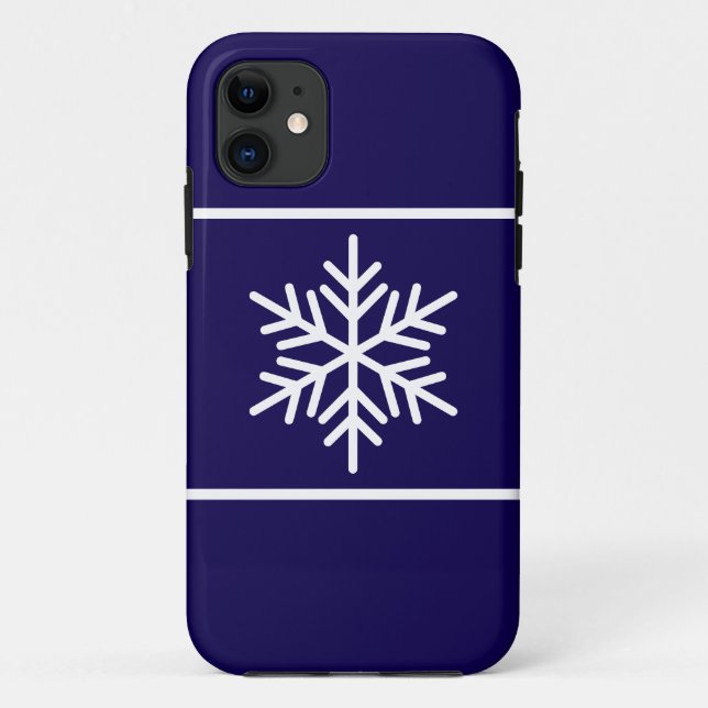 Stylish Modern Snowflake Stripes On Navy Blue Case-Mate iPhone Case (Back)