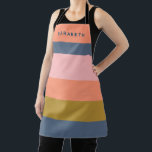 Stylish Modern Stripes Pretty Earth Tones Custom Apron<br><div class="desc">Cook in style with this personalised apron, featuring a modern stripe design in soft earth tones. The blend of navy, peach, coral, pink, ochre, and sage green creates a trendy yet timeless look that’s perfect for any kitchen. Add your name to make it uniquely yours, or gift it to a...</div>