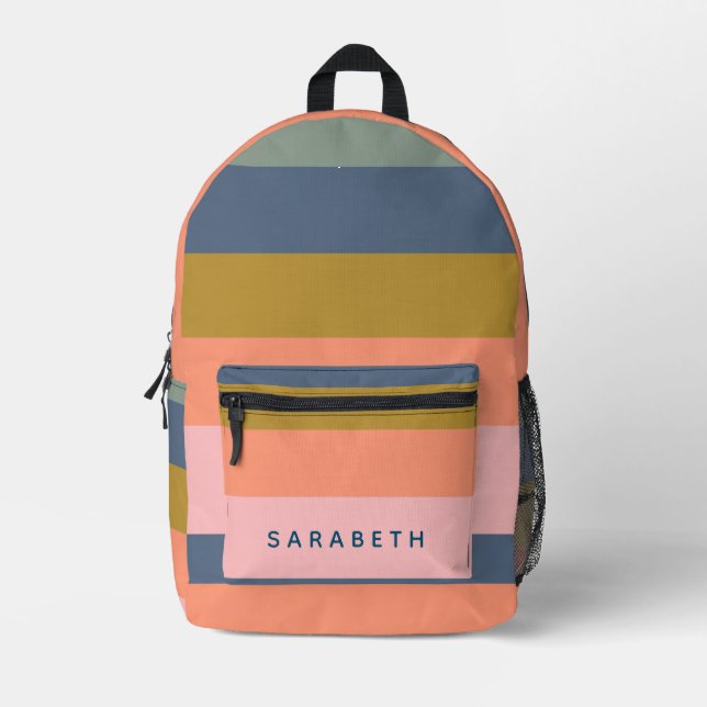 Stylish Modern Stripes Pretty Earth Tones Custom Printed Backpack (Front)