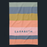 Stylish Modern Stripes Pretty Earth Tones Custom Tea Towel<br><div class="desc">Add a stylish touch to your kitchen with this modern striped kitchen towel featuring soft earth tones. The beautiful blend of navy, peach, coral, pink, ochre, and sage green creates a chic and trendy look that complements any kitchen decor. Whether you're drying dishes or using it as an accent, this...</div>