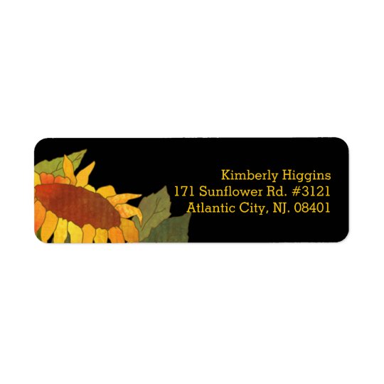 Stylish Modern Sunflower Black Address Return Address Label