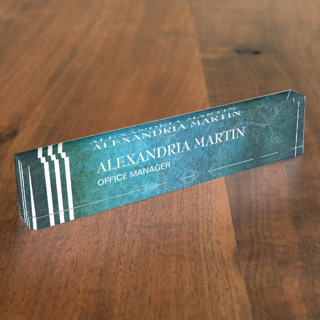 Stylish Modern Teal Desk Name Plate (Side)