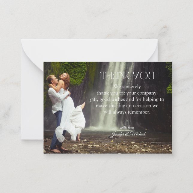 stylish modern thank you script wedding photo  card (Front)