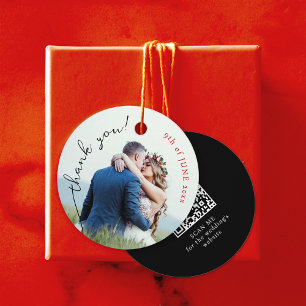 Stylish Modern Thank You Wedding Photo Web QR Code Favour Tags