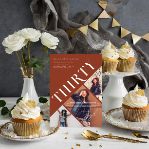 Stylish Modern Thirty   30th Birthday 3 Photo Invitation