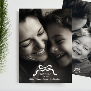 stylish modern trendy christmas bow 2 photo holiday card