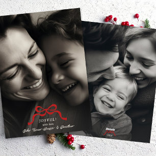 stylish modern trendy christmas red bow 2 photo holiday card