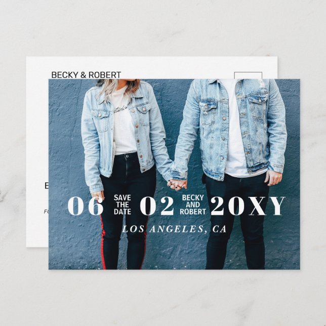 Stylish Modern Typography Photo Save the Date Announcement Postcard (Front/Back)