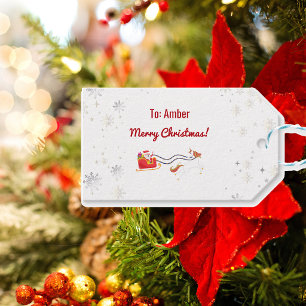 Stylish Modern Unicorn Santa Snow Name Script Xmas Gift Tags