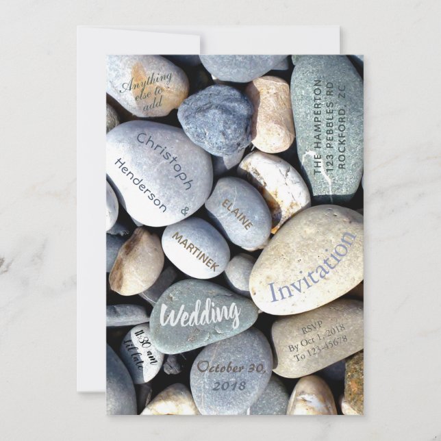 Stylish Modern Unusual Pebbles Nature Wedding Invitation (Front)
