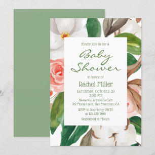 Stylish Modern Watercolor Floral Baby Shower Invitation