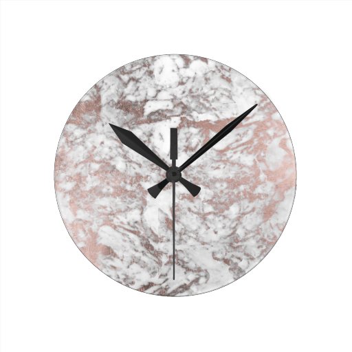 Image of Stylish modern white faux rose gold elegant marble Round Clock