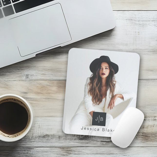 Stylish Modern Woman Entrepreneur Monogram Photo Mouse Mat (Creator Uploaded)