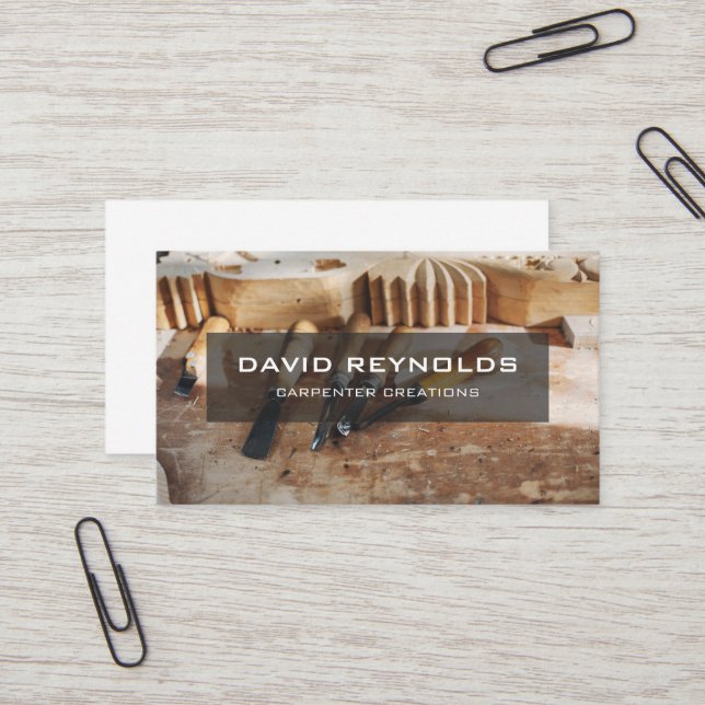 Stylish Modern Wooden Carpenter Construction Busin Business Card (Front/Back In Situ)