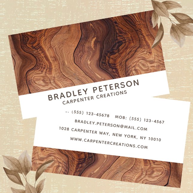 Stylish Modern Wooden Carpentry Construction Busin Business Card (Creator Uploaded)