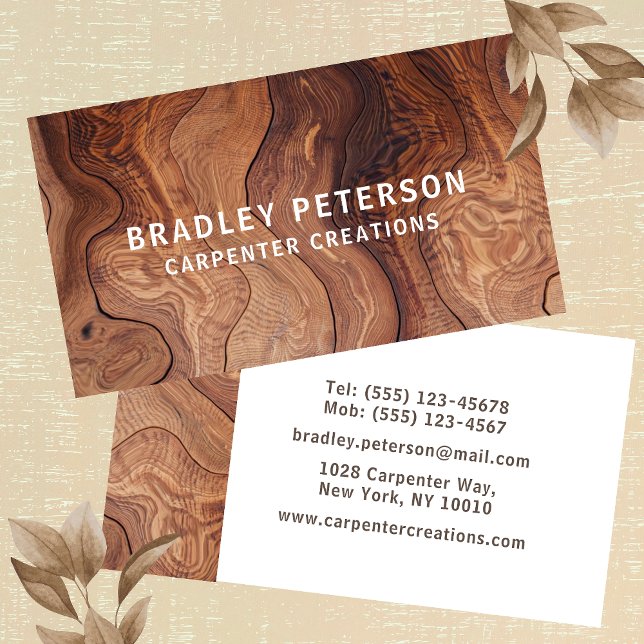 Stylish Modern Wooden Carpentry Construction Business Card (Creator Uploaded)