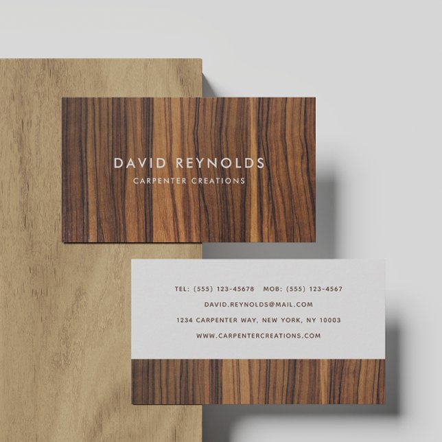 Stylish Modern Wooden Carpentry Construction Business Card (Creator Uploaded)