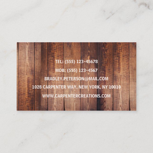 Stylish Modern Wooden Carpentry Construction Business Card (Back)