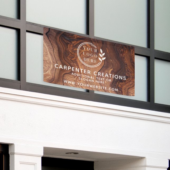 Stylish Modern Wooden Carpentry Logo Banner (Outside Building)