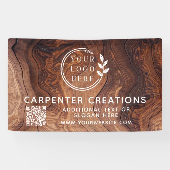 Stylish Modern Wooden Carpentry Logo QR Code Banner (Horizontal)