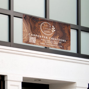 Stylish Modern Wooden Carpentry Logo QR Code Banner