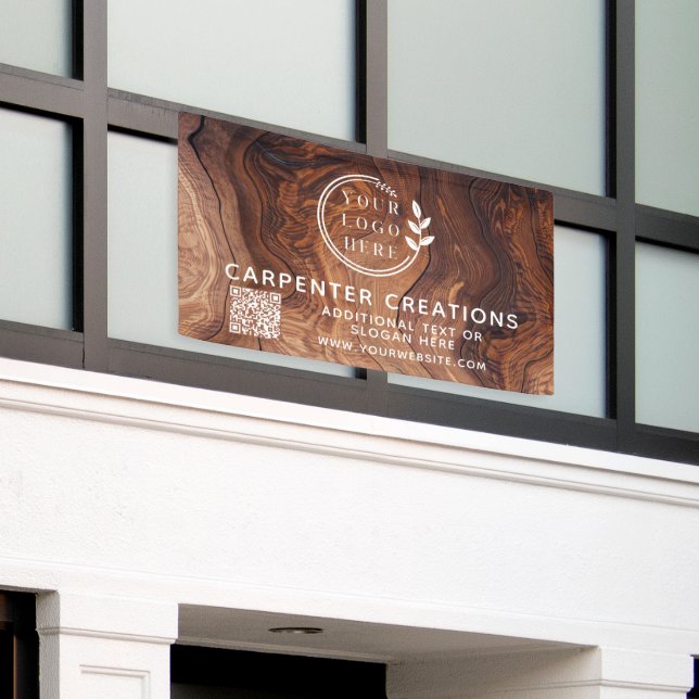 Stylish Modern Wooden Carpentry Logo QR Code Banner (Outside Building)