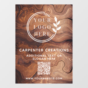Stylish Modern Wooden Carpentry Logo QR Code Window Cling