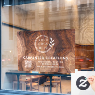 Stylish Modern Wooden Carpentry Logo QR Code Window Cling