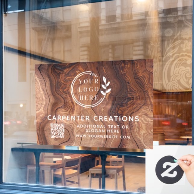 Stylish Modern Wooden Carpentry Logo QR Code Window Cling (Cafe Window)
