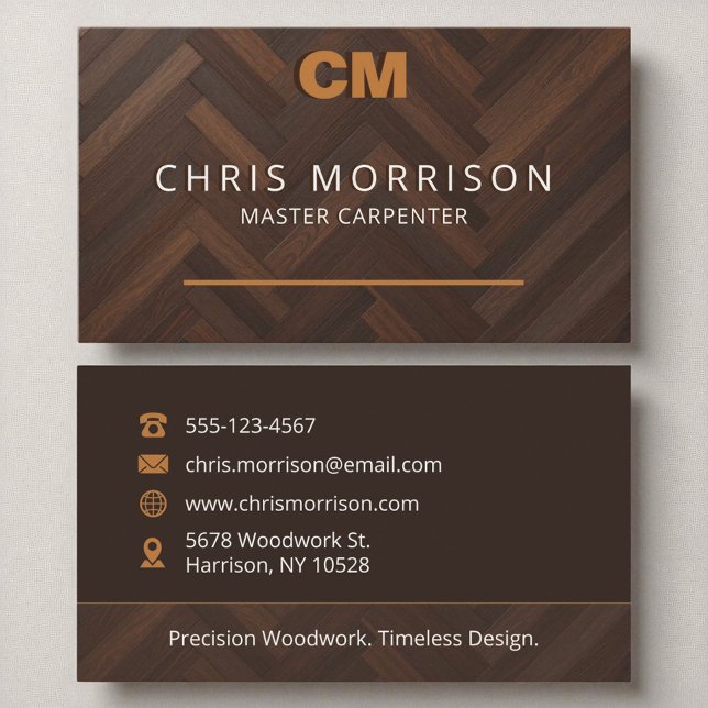 Stylish Modern Wooden Monogram Carpentry Business Card (Creator Uploaded)