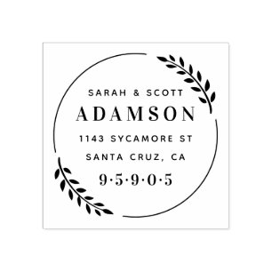 Stylish Modern Wreath Newly Weds Return Address Rubber Stamp