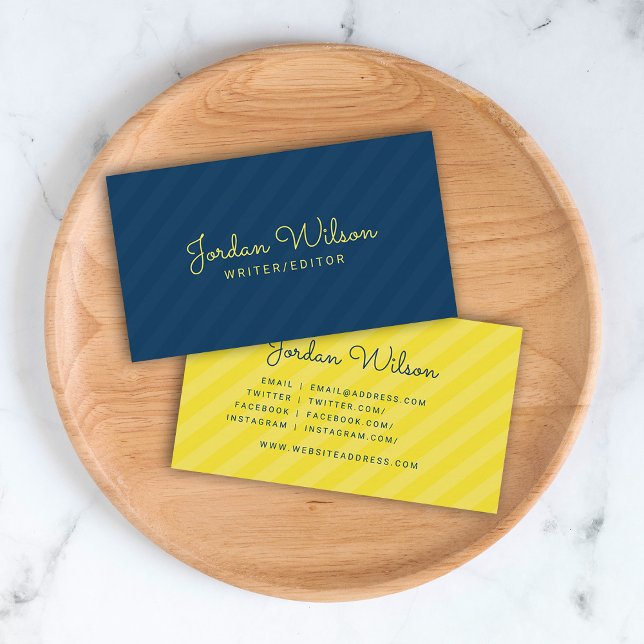 Stylish Modern Yellow & Blue Stripes Social Media Business Card (Creator Uploaded)