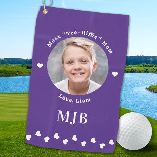 Stylish MOM Personalised Photo Chic Golfer Purple Golf Towel