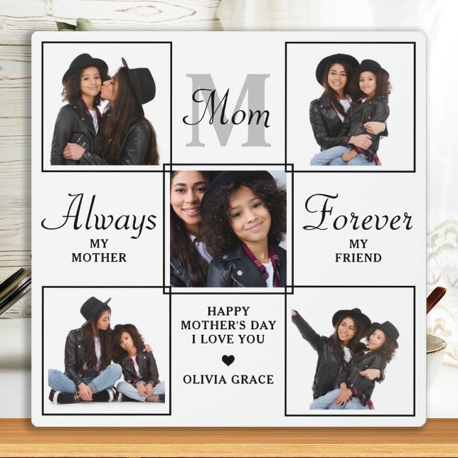 Stylish MOM Personalized Monogram 5 Photo Collage Plaque (Creator Uploaded)