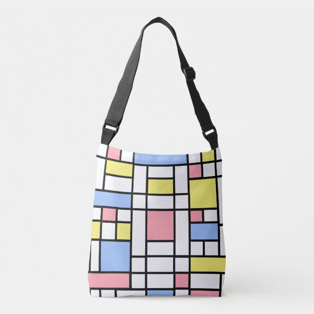 Stylish Mondrian Abstract Art with Pastel Colours Crossbody Bag (Front)