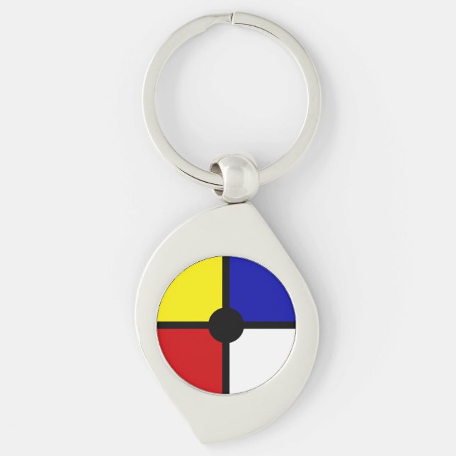 Stylish Mondrian Inspired Art & Basic Colours Key Ring (Front)