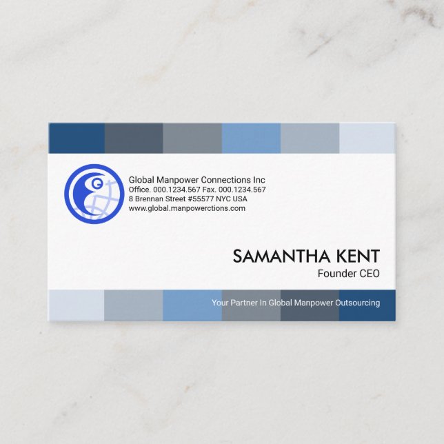 Stylish Monochrome Blue Stripes Manpower Business Card (Front)