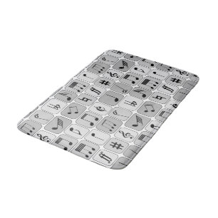 Stylish Monochrome Geometric Music Notes Pattern Bath Mat