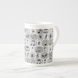 Stylish Monochrome Geometric Music Notes Pattern Bone China Mug