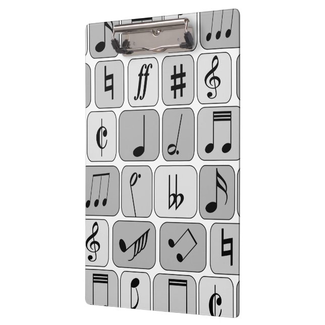 Stylish Monochrome Geometric Music Notes Pattern Clipboard (Left)