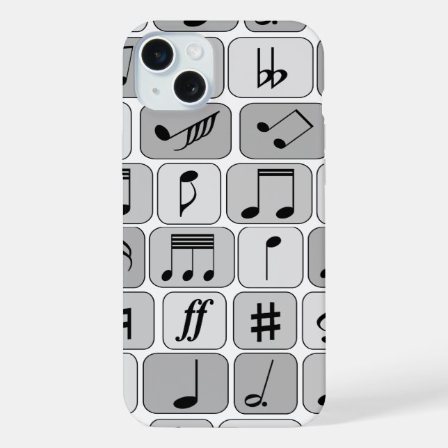 Stylish Monochrome Geometric Music Notes Pattern iPhone Case (Back)