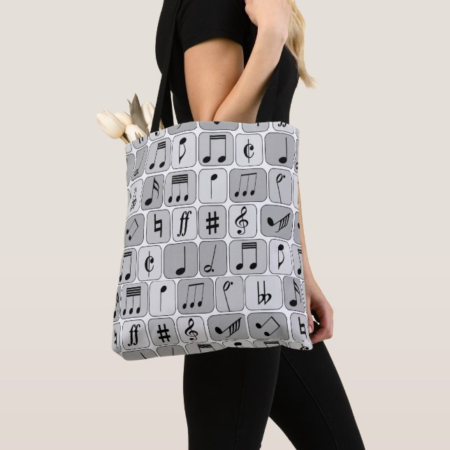 Stylish Monochrome Geometric Music Notes Pattern Tote Bag (Close Up)