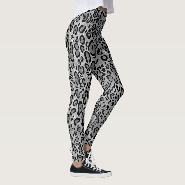 Stylish Monochrome Grey Leopard Print Pattern Leggings (Right)